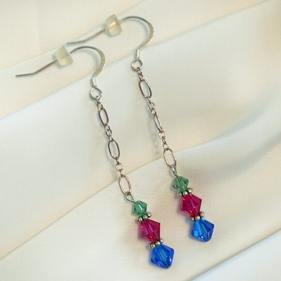 Green, Pink, and Blue Crystal Bead Earrings - Picture 1 of 2